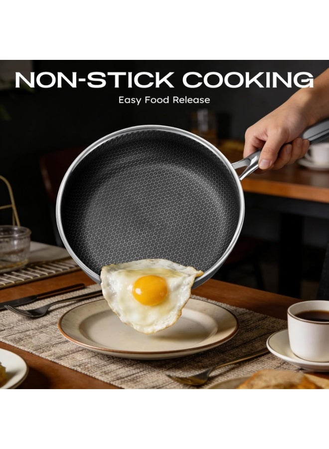 م.ا & ف'س مقلاة سوتيه من الفولاذ المقاوم للصدأ، عمق 30 سم، مزودة بغطاء، مقلاة غير لاصقة، أواني طهي هجينة كبيرة، قدر طهي ووك، آمنة للاستخدام في غسالة الصحون والفرن، مناسبة لجميع أنواع المواقد - Image 4